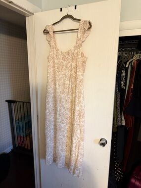 LOFT Cream Floral Maxi Dress with Ruffle Straps